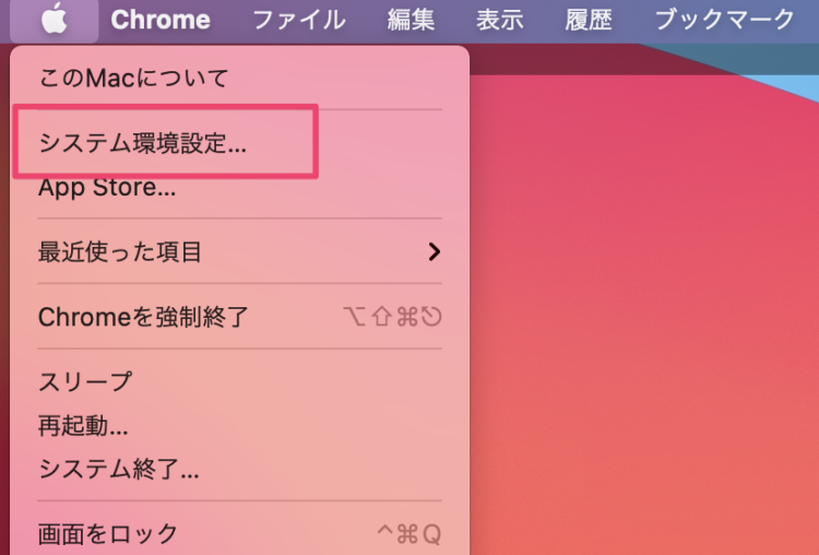 システム環境設定画面を呼び出す