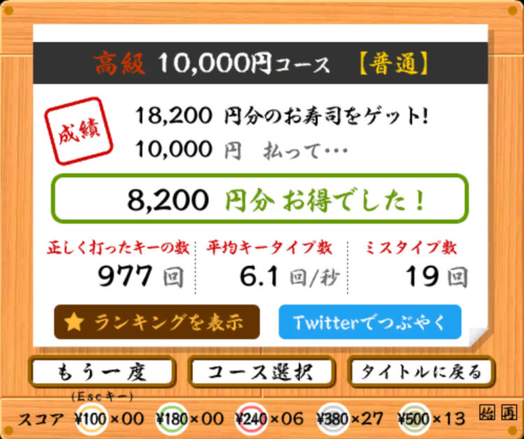 寿司打での結果